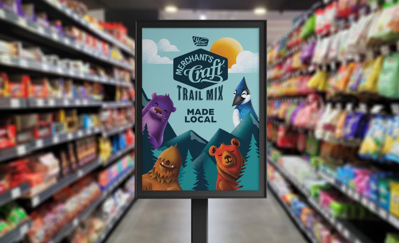 Merchant's craft trail mix store sign mockup