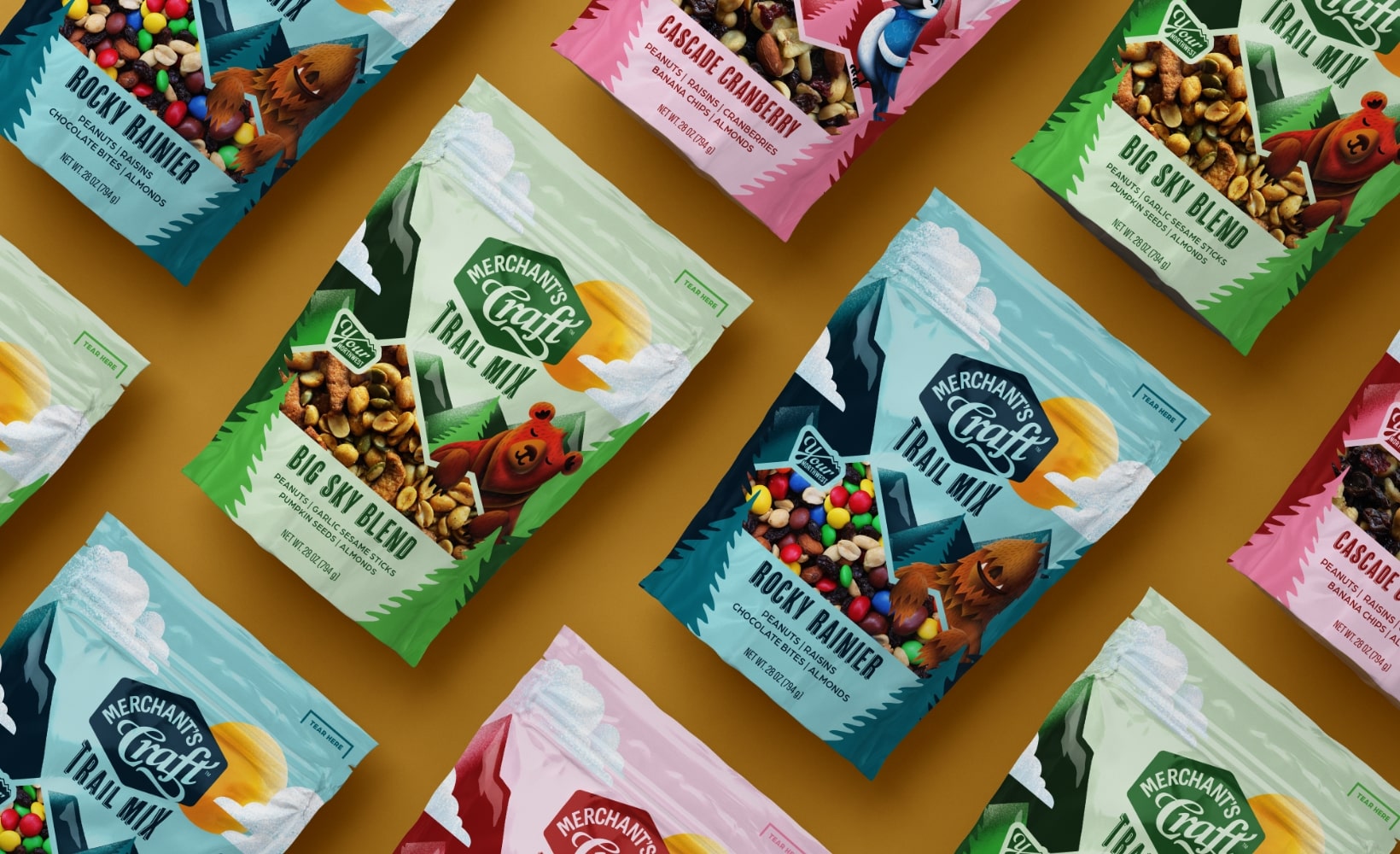 Merchant's craft trail mix pouches mockups
