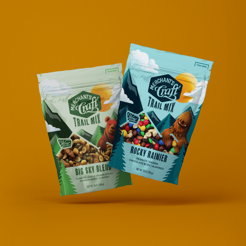 Merchant's craft trail mix punch mockups